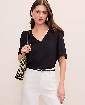 Ann Taylor Embroidered Mixed Media Top
