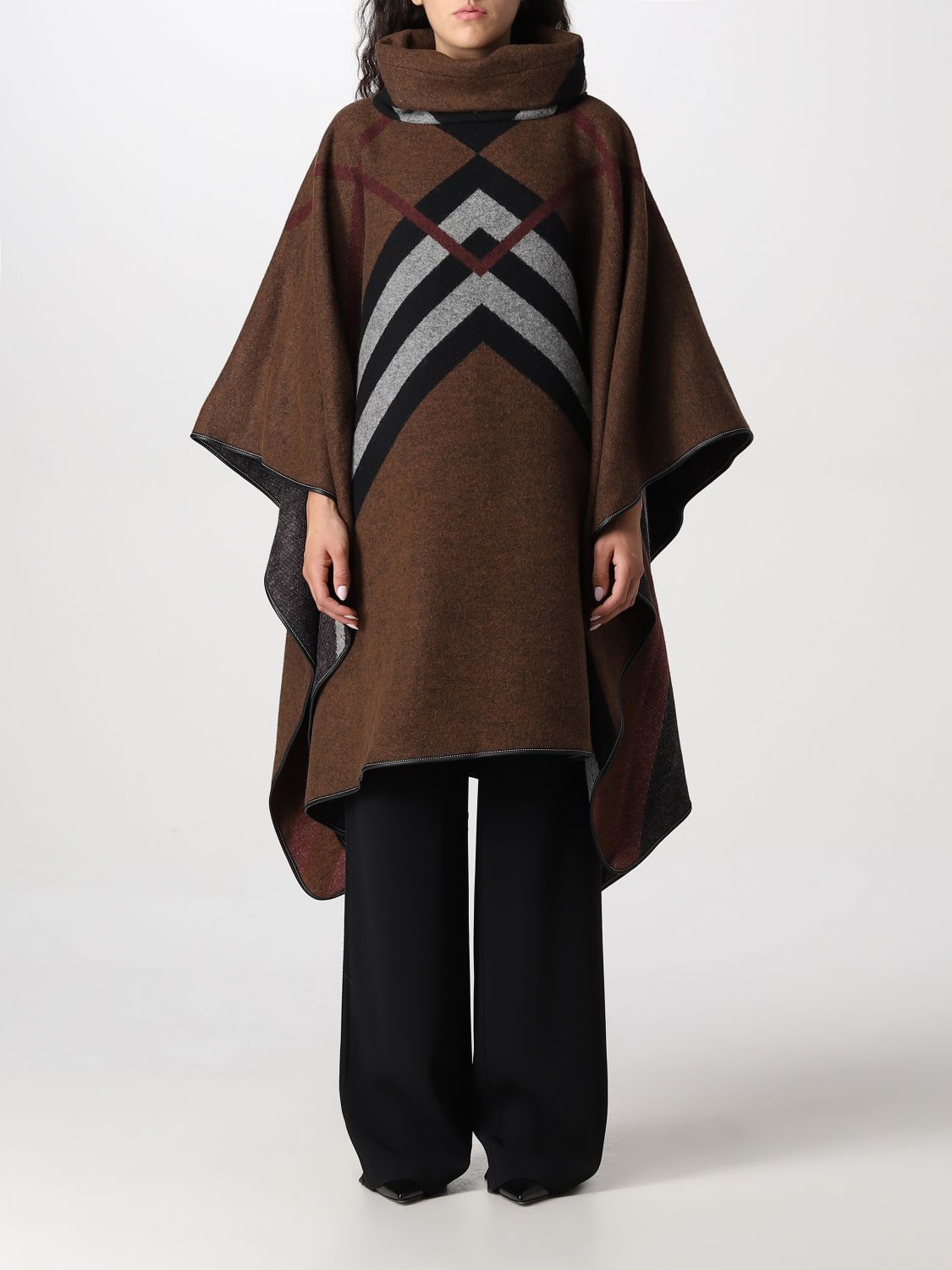 Chevron Check-jacquard cashmere poncho