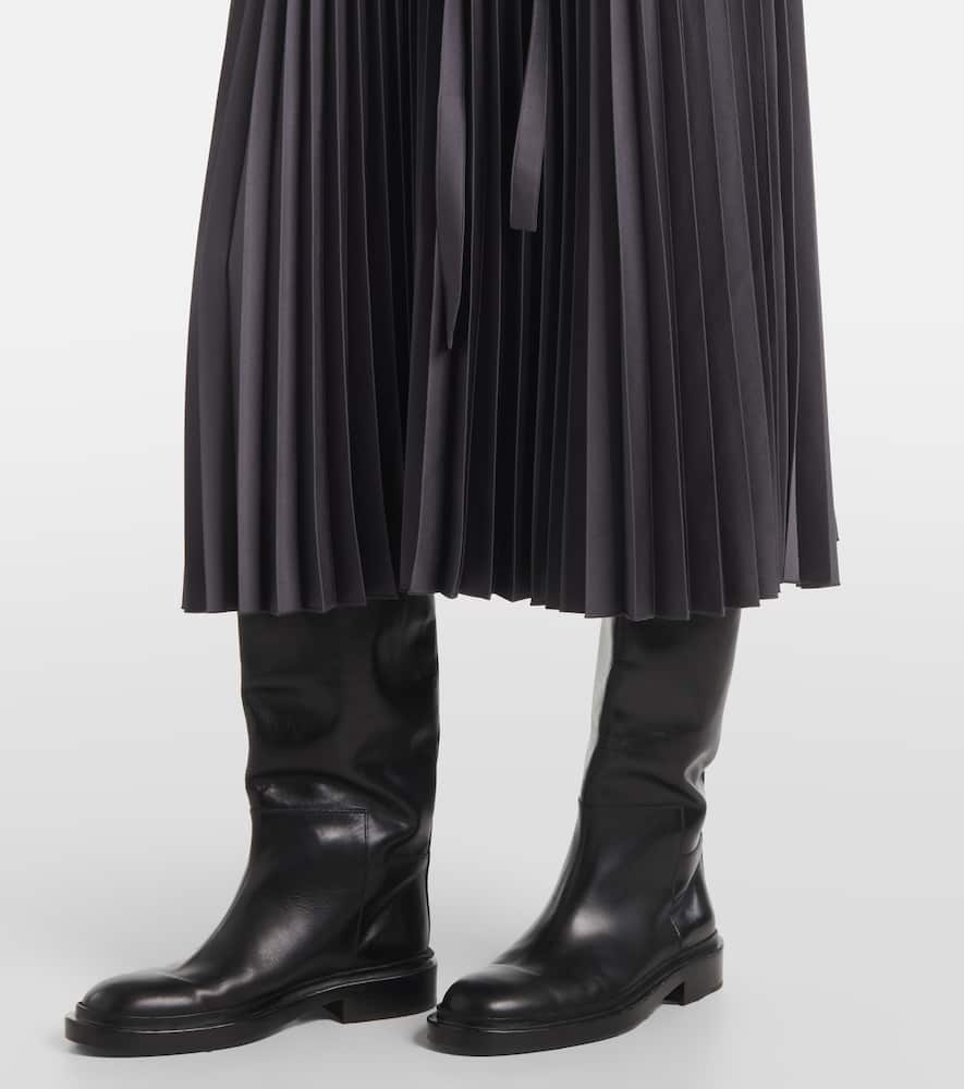 Volta belted plissé satin midi dress