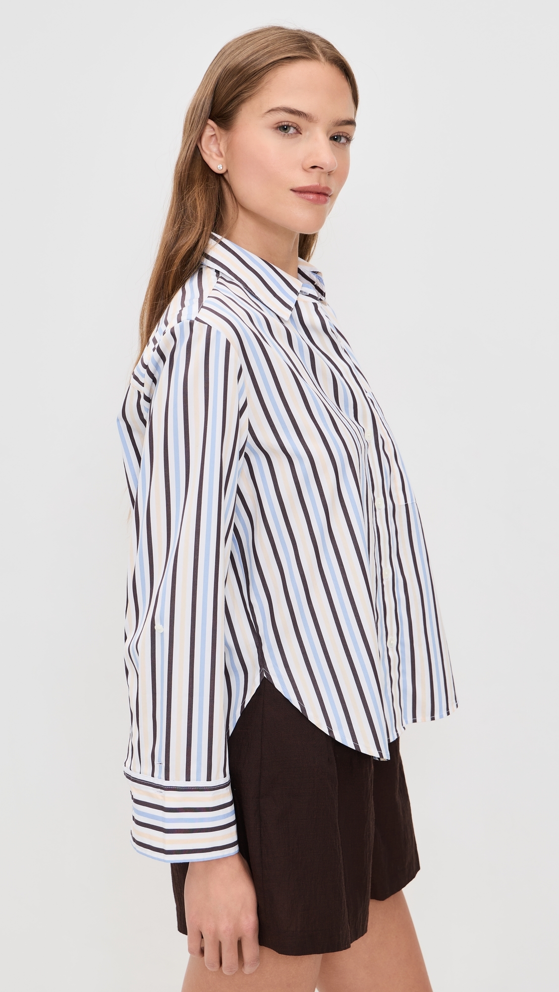 The Signature Y-Neck Shirt In Poplin Chocolate Plum