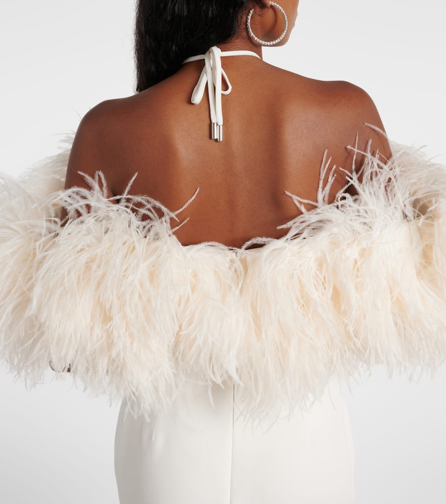 Feather-trimmed midi dress