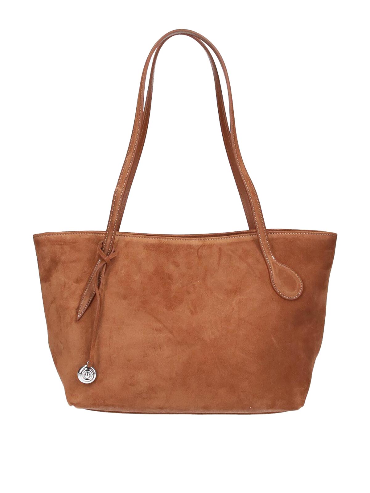 Liffner Women's Sprout Suede Midi Tote Bag, Saddle Brown Silver Charm, One Size
