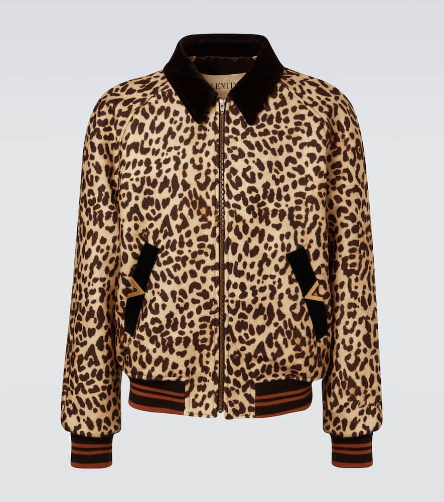 VGold leopard-print wool blouson jacket