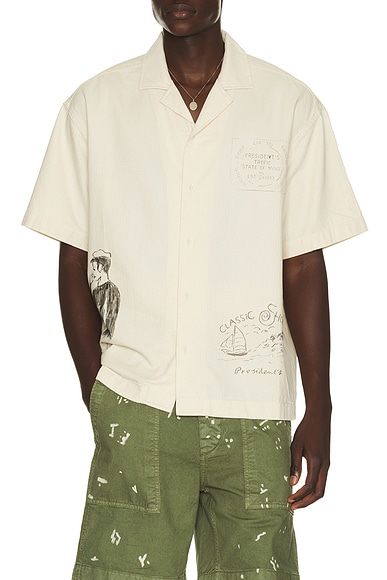 President's Hand Painted Reef Shirt in Ecru - Cream. M also in S, L, XL/1X