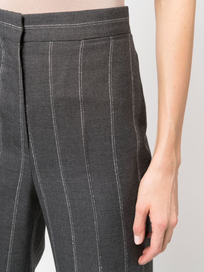 Stitch-detail striped tailored trousers