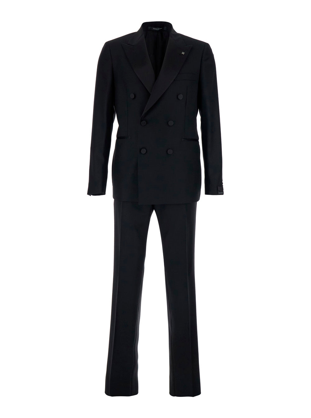 Double-Breasted Virgin Wool Pant Suit — Black