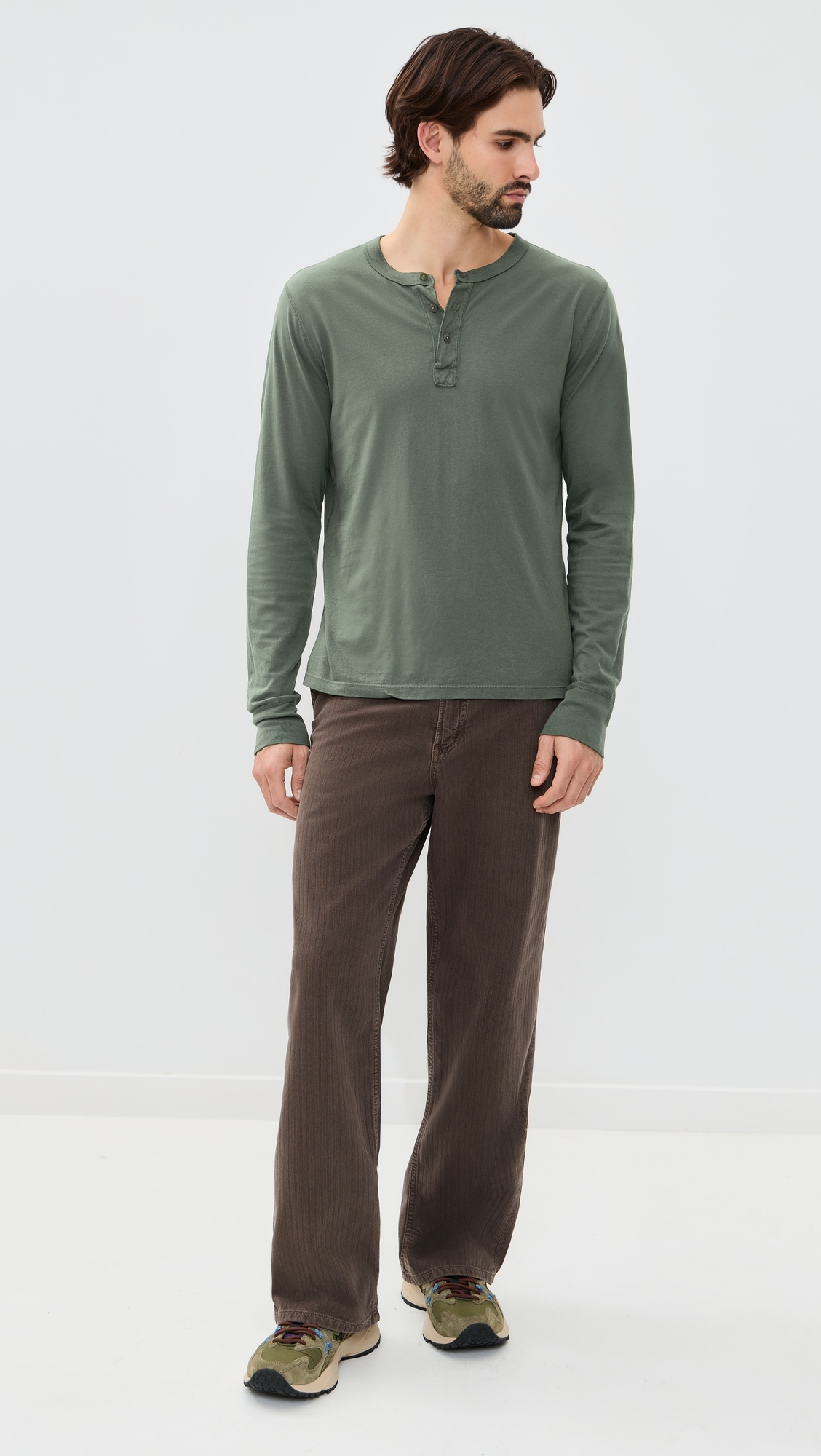 Long Sleeve Supima Jersey Henley Basil