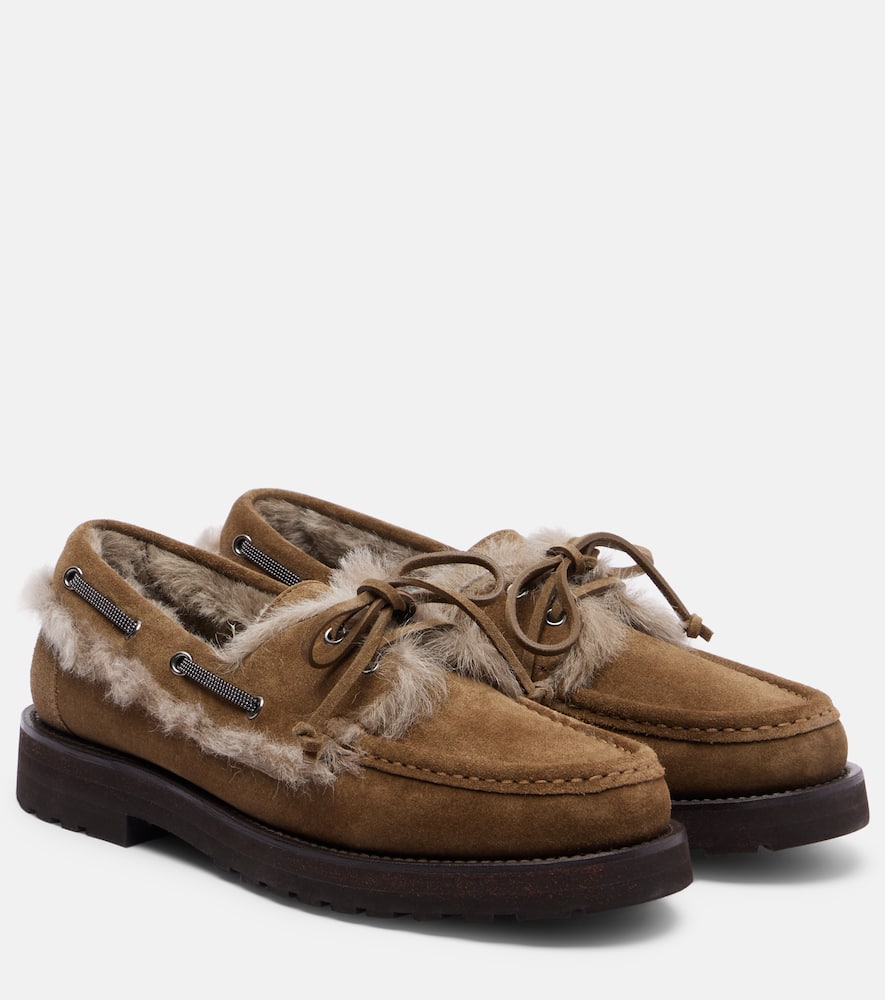 Shearling-lined suede boat shoes