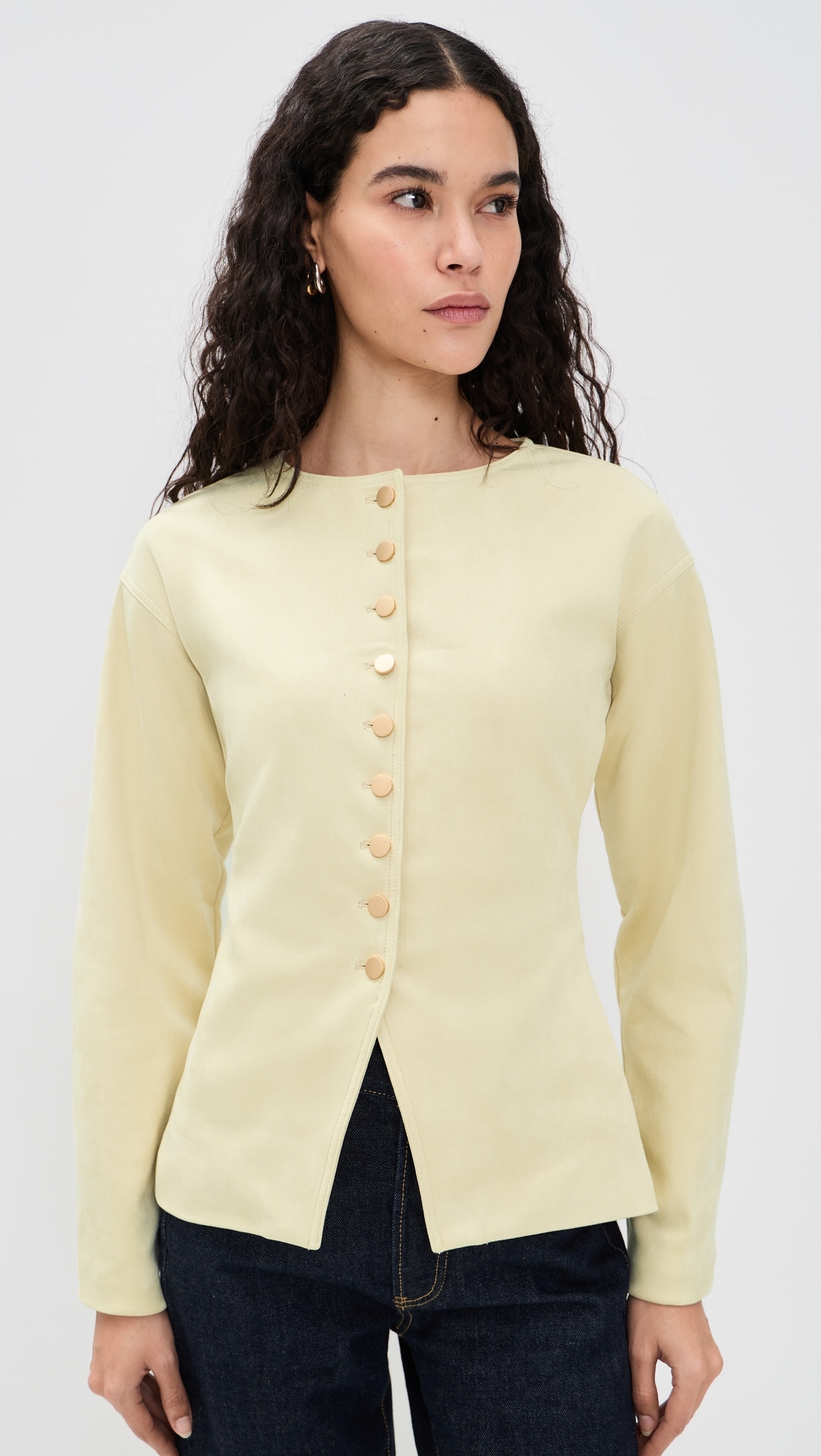Levony Faux Suede Blazer Buttercream