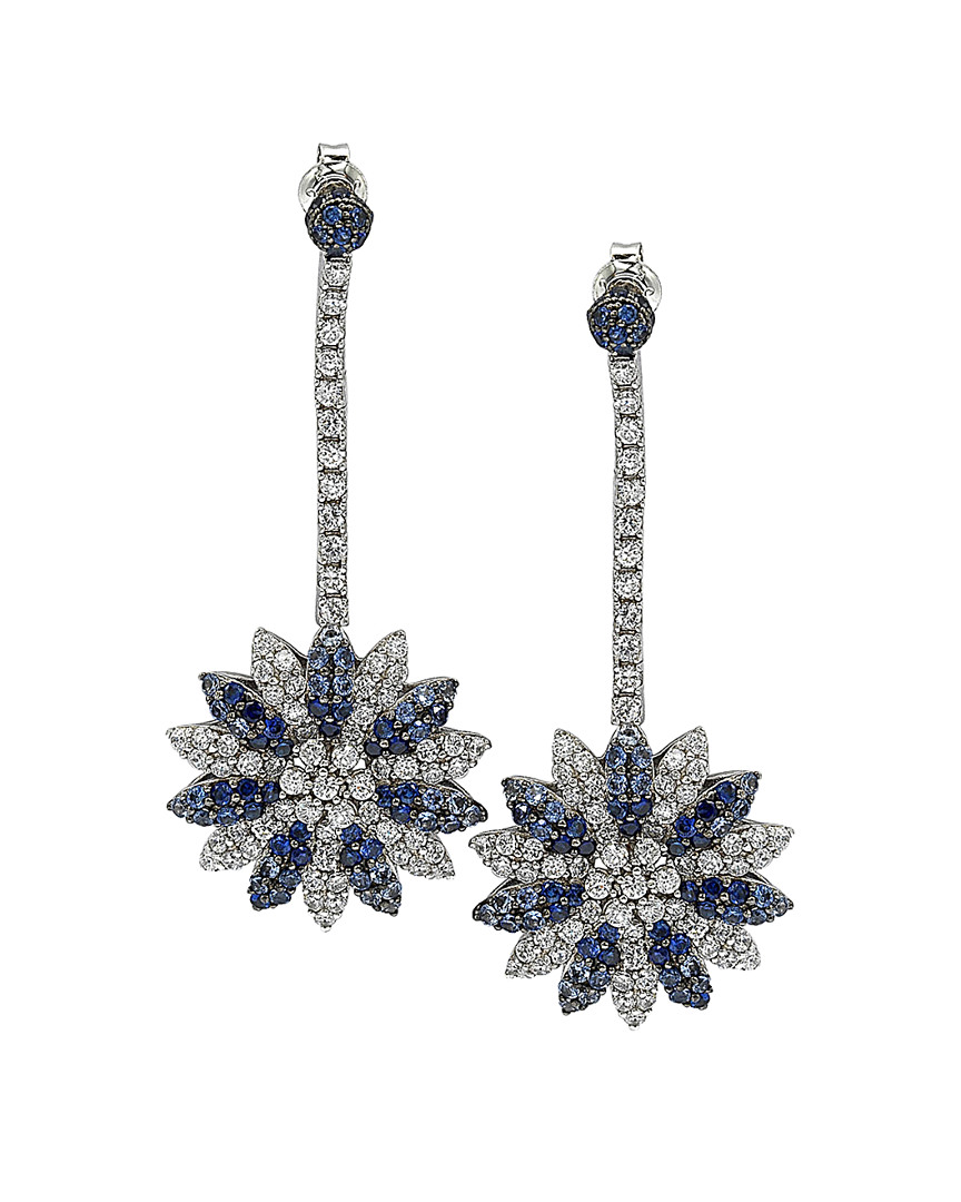 18K & Silver 6.47 ct. tw. Diamond & Sapphire Flower Drop Earrings