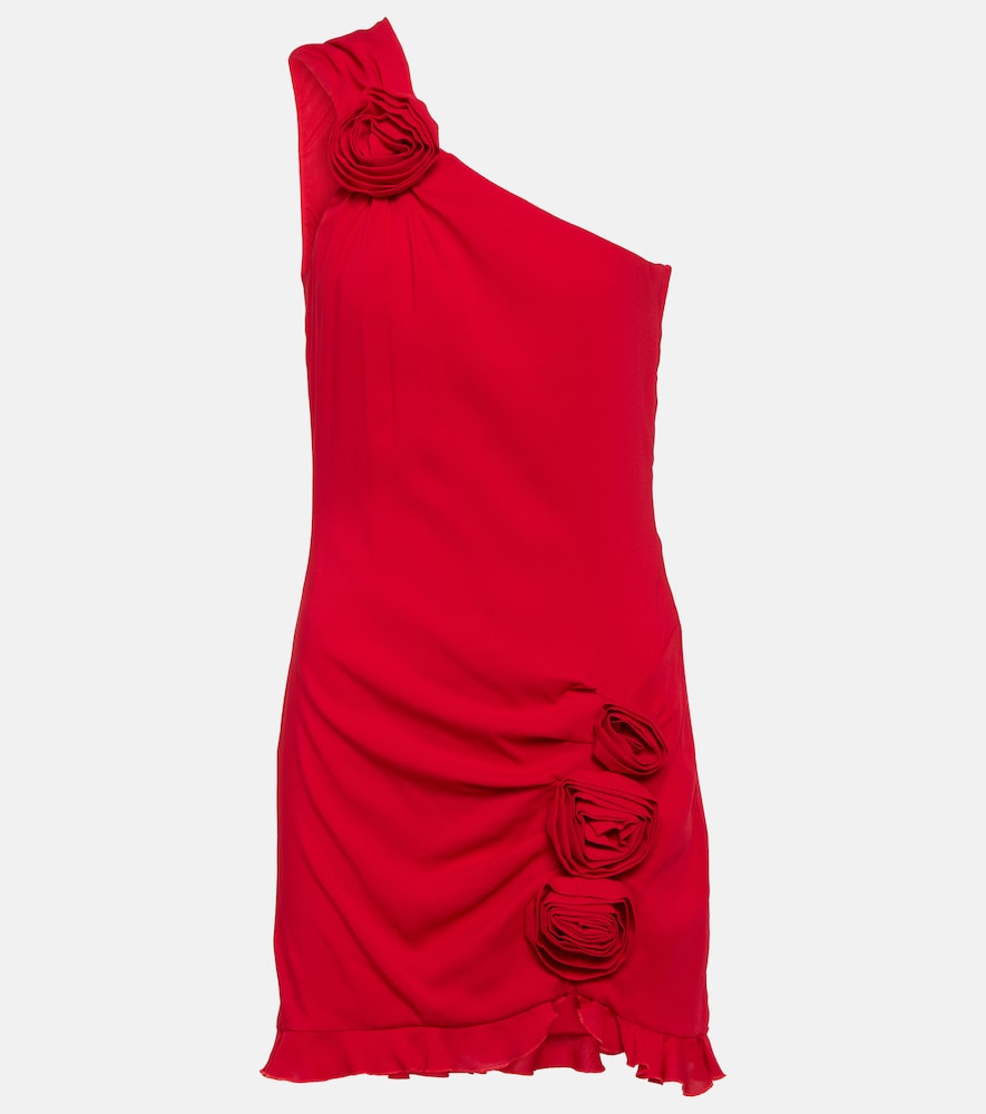 Appliqué one-shoulder crêpe minidress