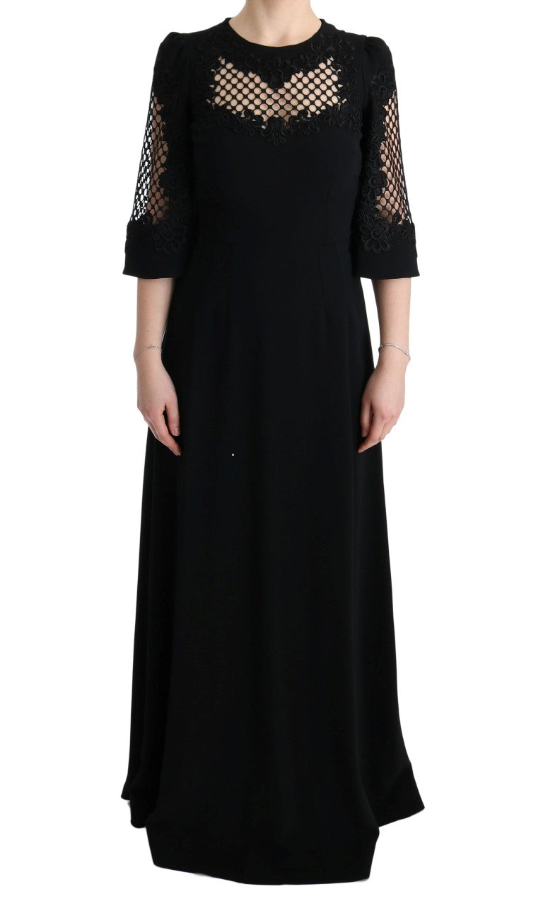 Lace-Trimmed Maxi Dress — Black