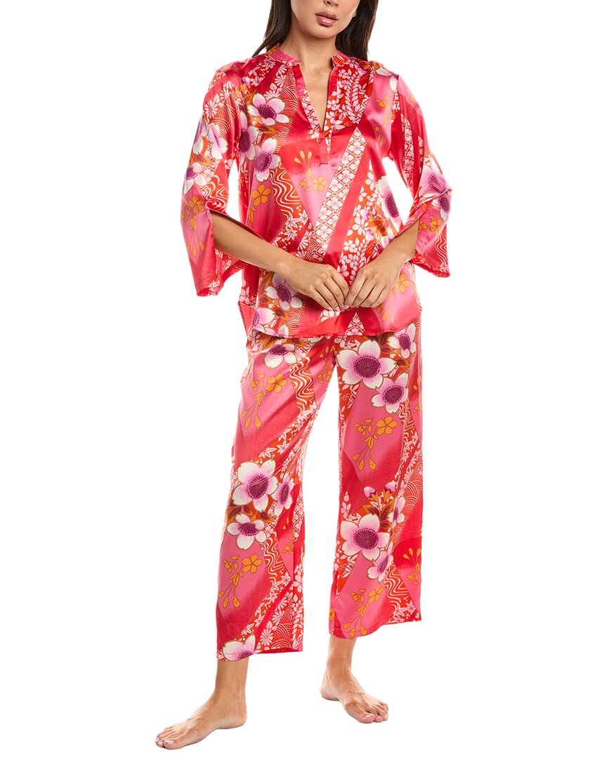 2Pc Magnolia Printed Satin Pajama Set