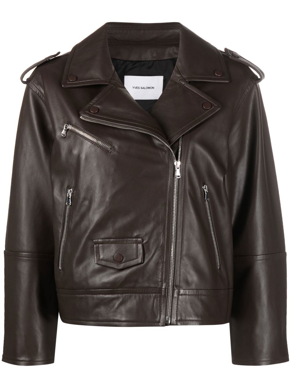Leather zip-up flight jacket - Brown