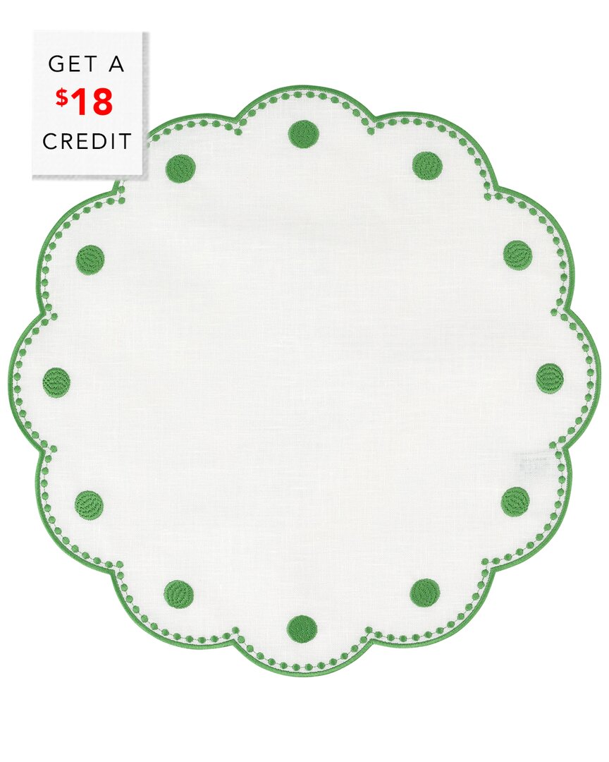 Set Of 4 Tessuti Round Placemats With Sage Green Dots With $18 Credit