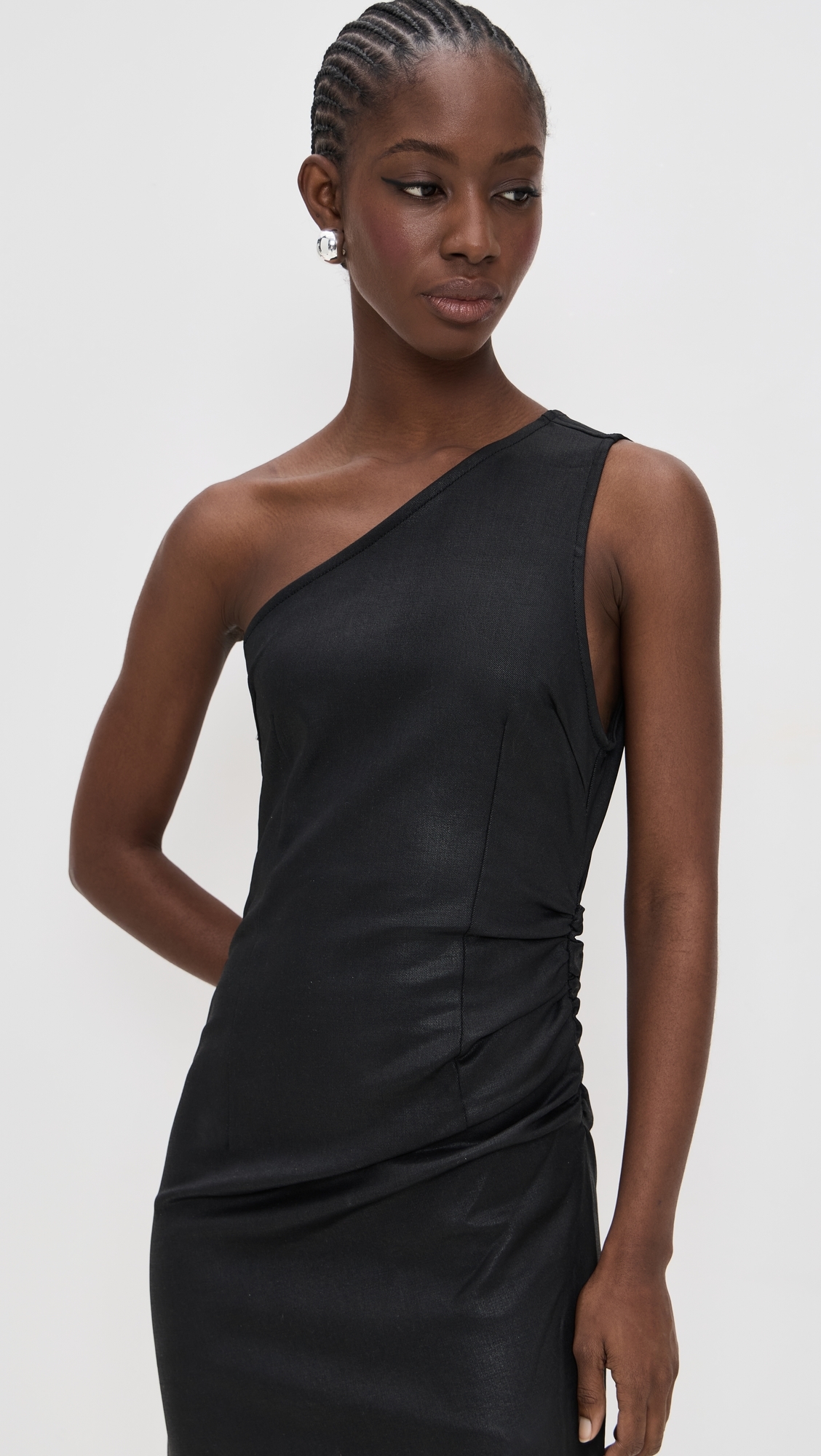 Esme One Shoulder Coated Midi Dress black coated