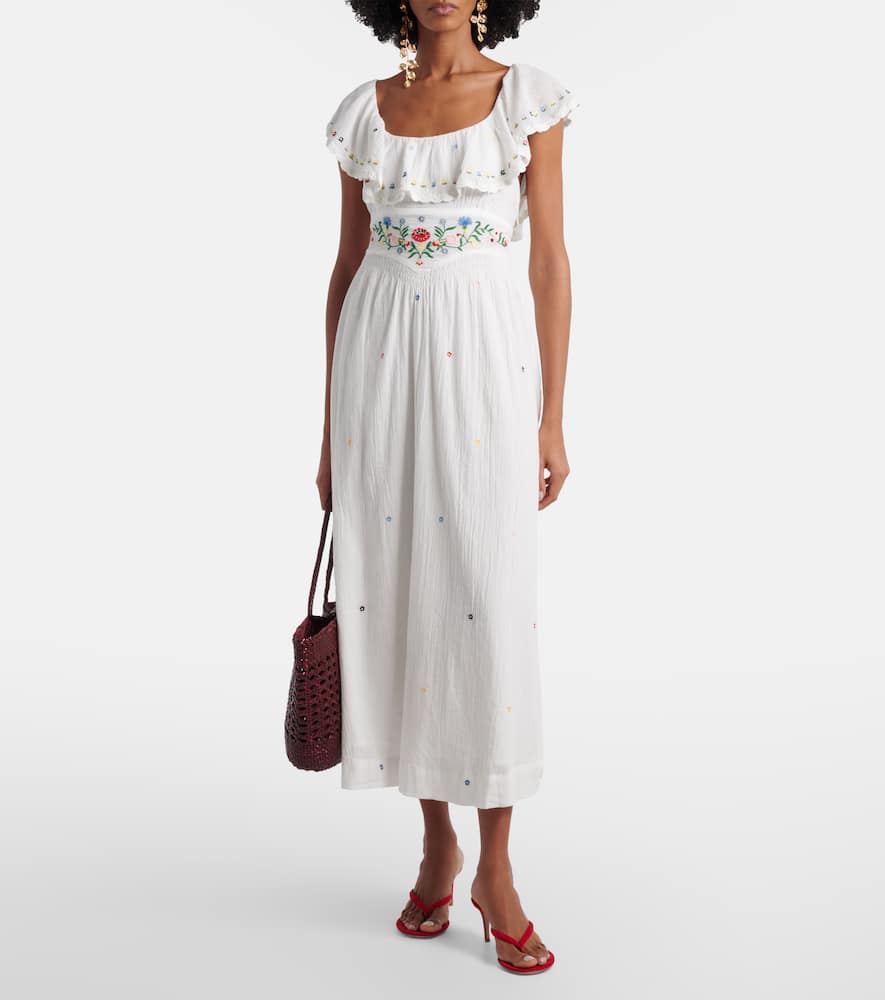 Ebony embroidered cotton midi dress