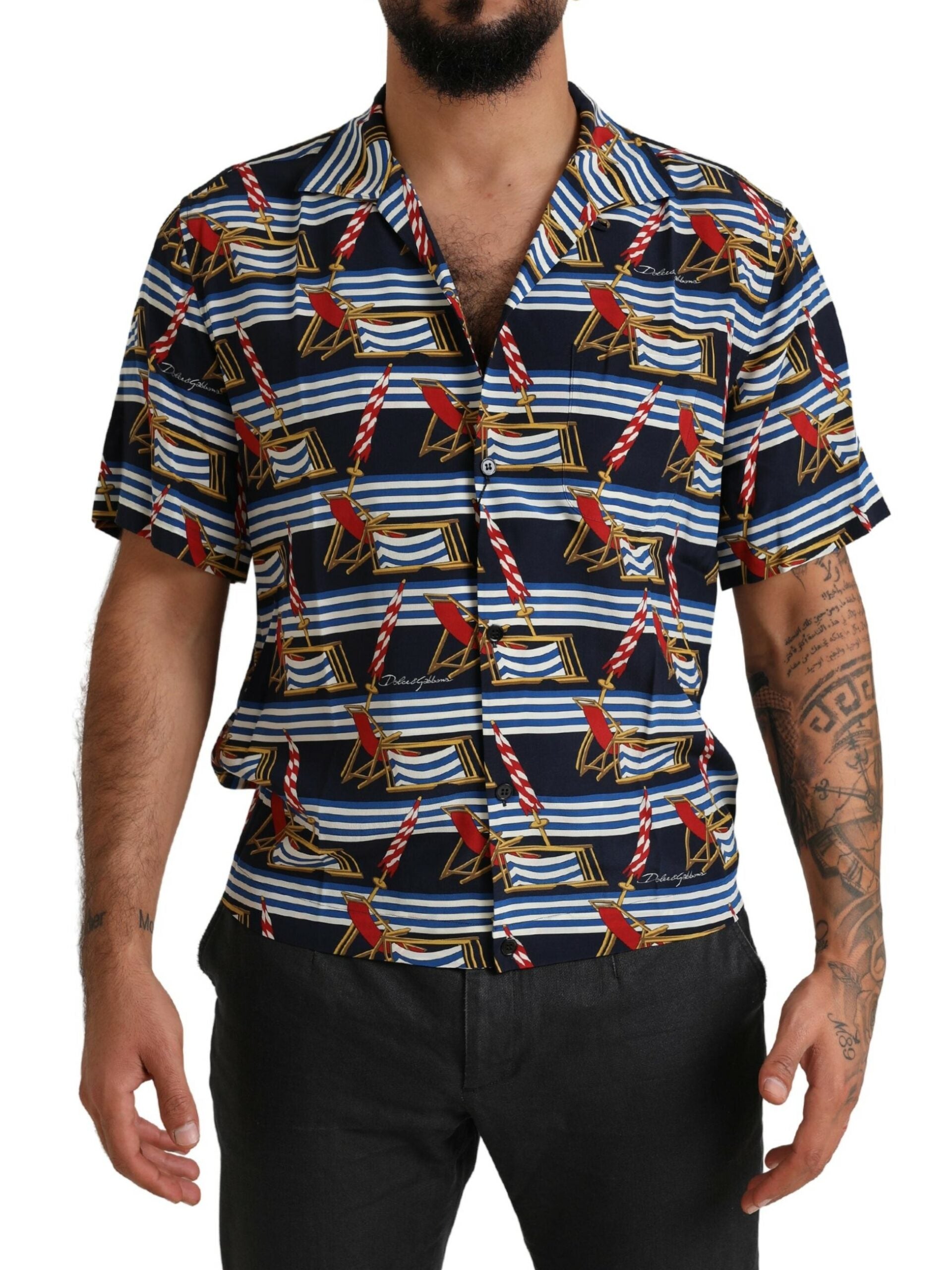 Beach Chair Print Silk Shirt — Multicolor