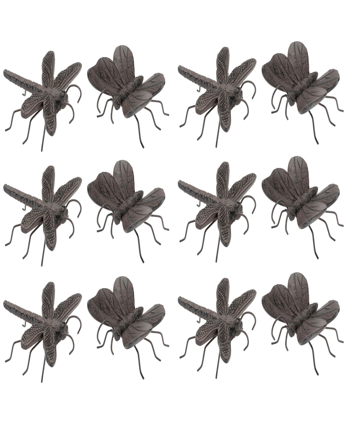 Set of 12 Butterfly and Dragonfly Pot Sitters – Whimsical Garden and Planter Decor - Brown