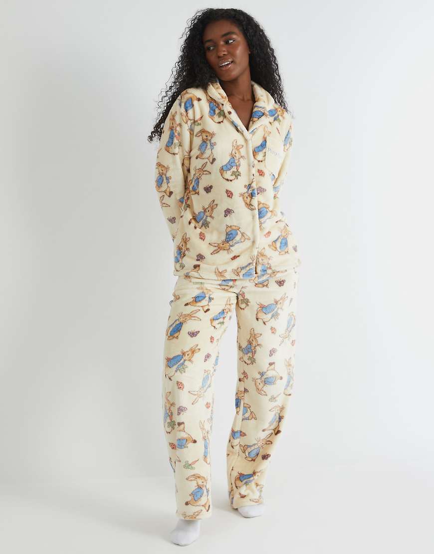 London peter rabbit fleece pyjama set in white - WHITE