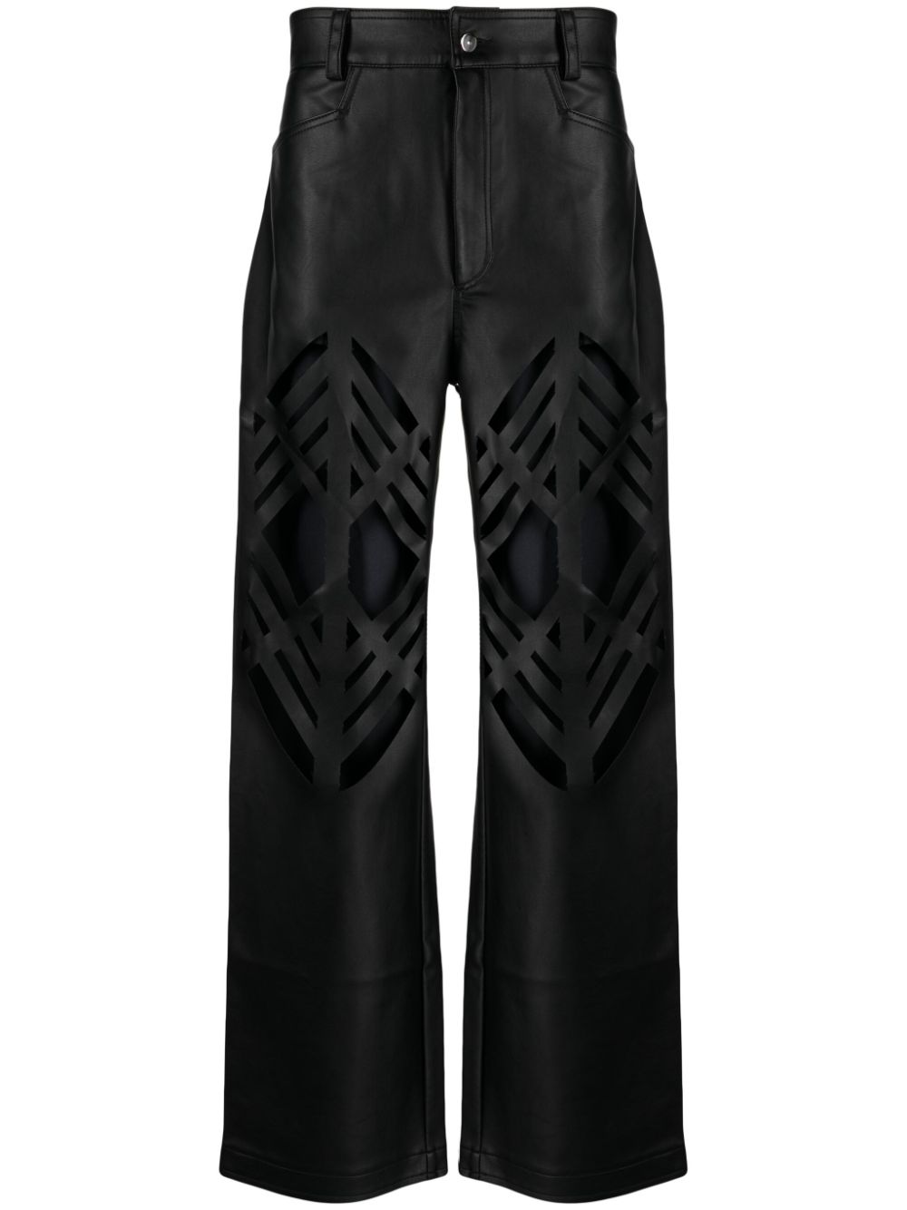 Laser-cut straight-leg trousers - Black