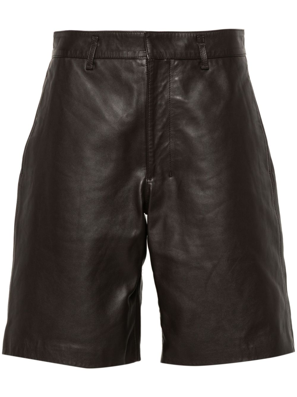 Leather knee shorts - Brown