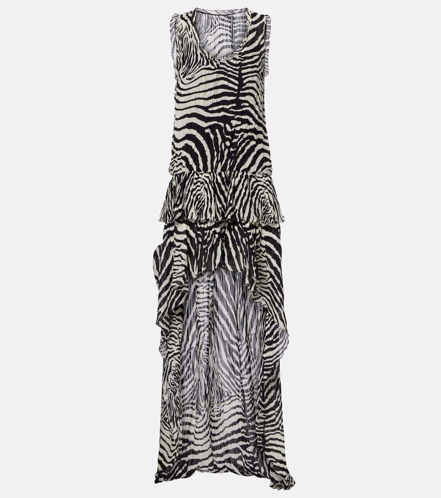 Zebra-print asymmetric chiffon minidress