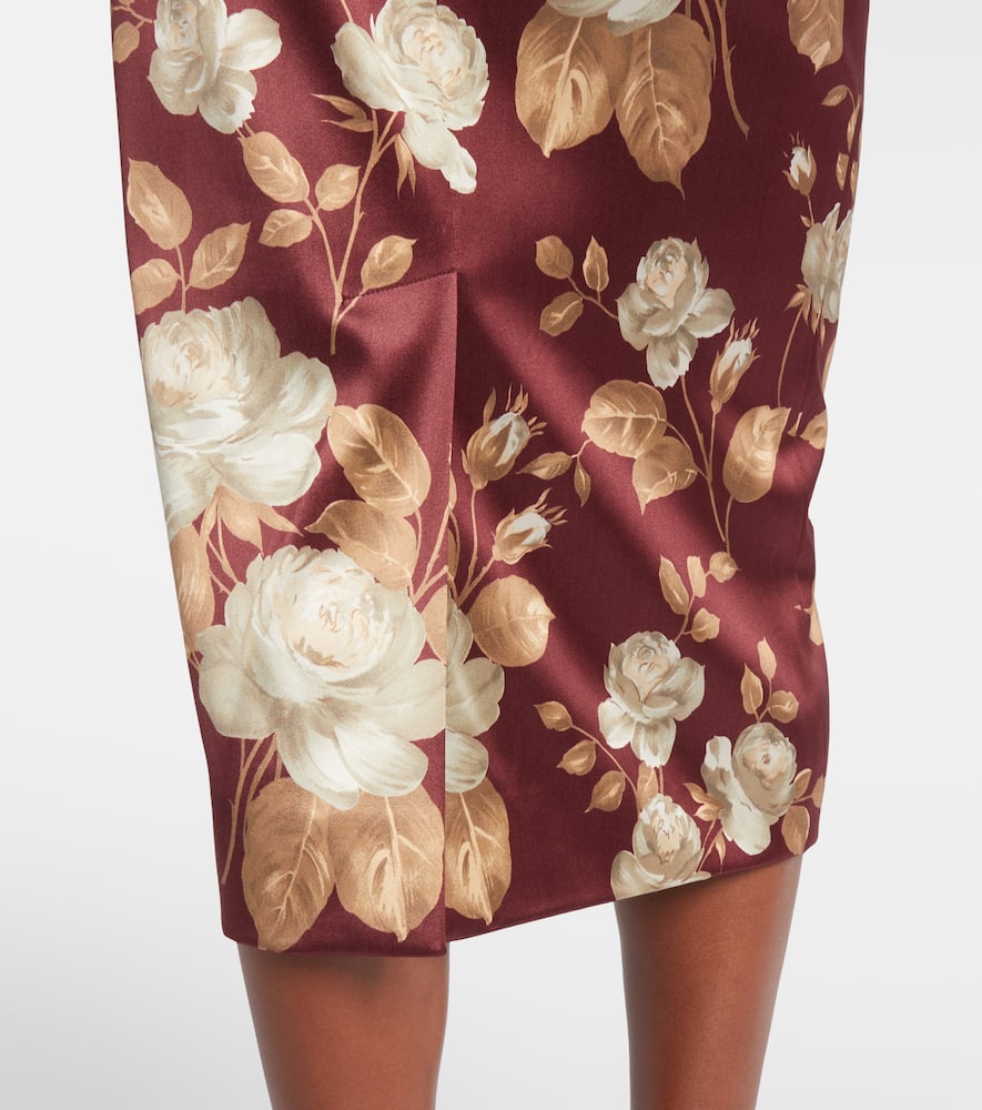 Floral high-rise satin midi skirt