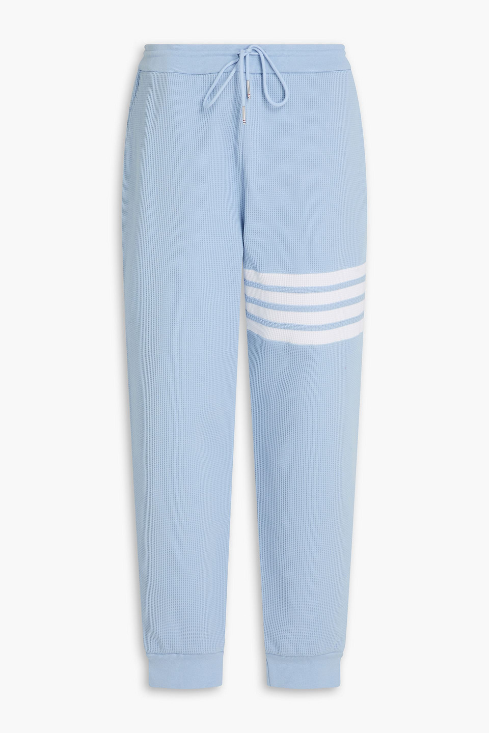 Striped waffle-knit cotton sweatpants - Blue - 4