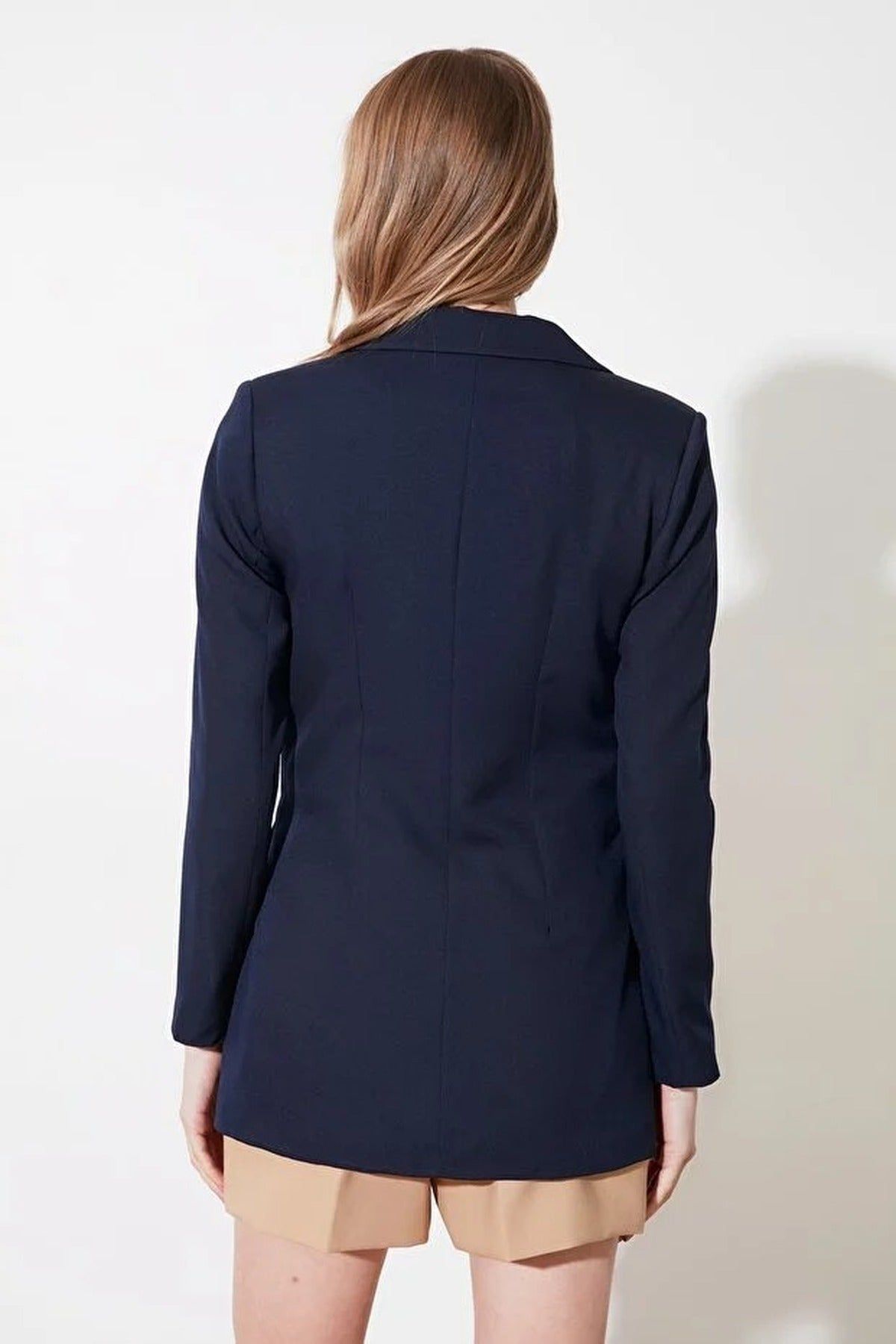 Wovcor Double Breasted Tailored Long Sleeve Blazer Jacket In Navy