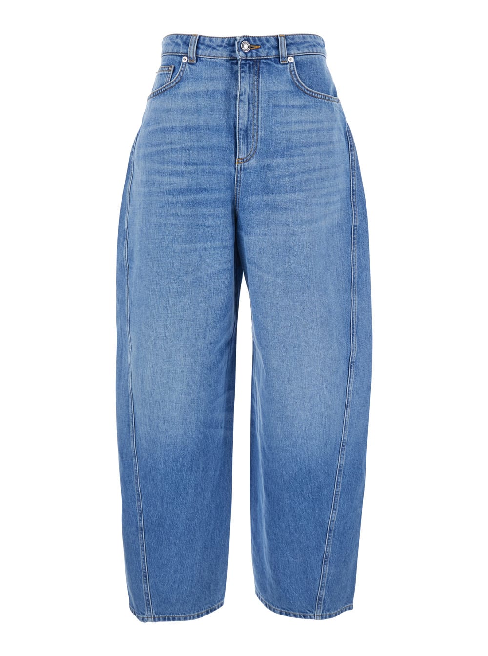 Blue Jeans With Logo Patch On The Rear And Wide Leg In Denim Woman