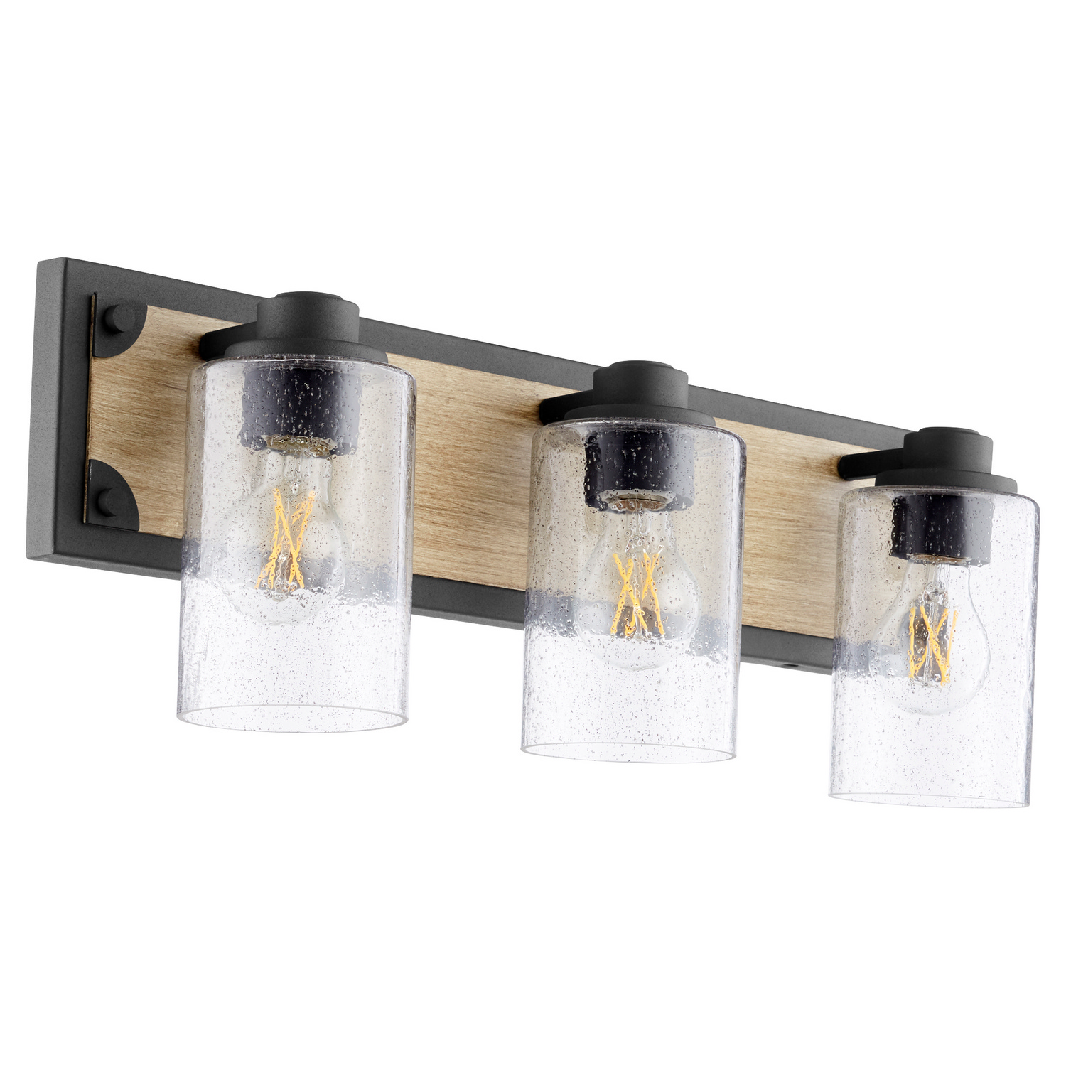 5143 Corner Detail Brackets 3-Light Bathroom Vanity Light in Textured Black w with Driftwood finish