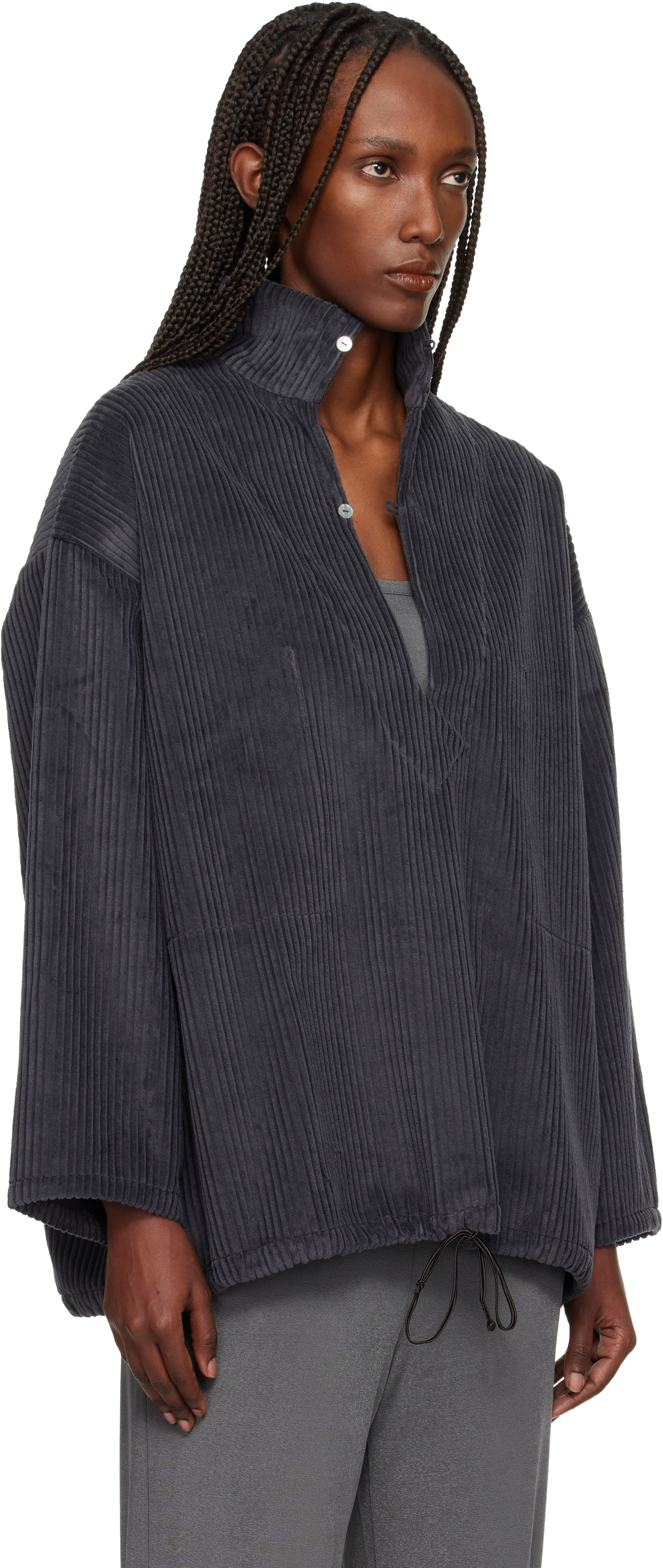 Gray Wide Cotton Corduroy Vareuse Turtleneck