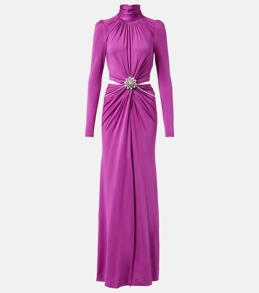 Cutout crystal-embellished jersey gown