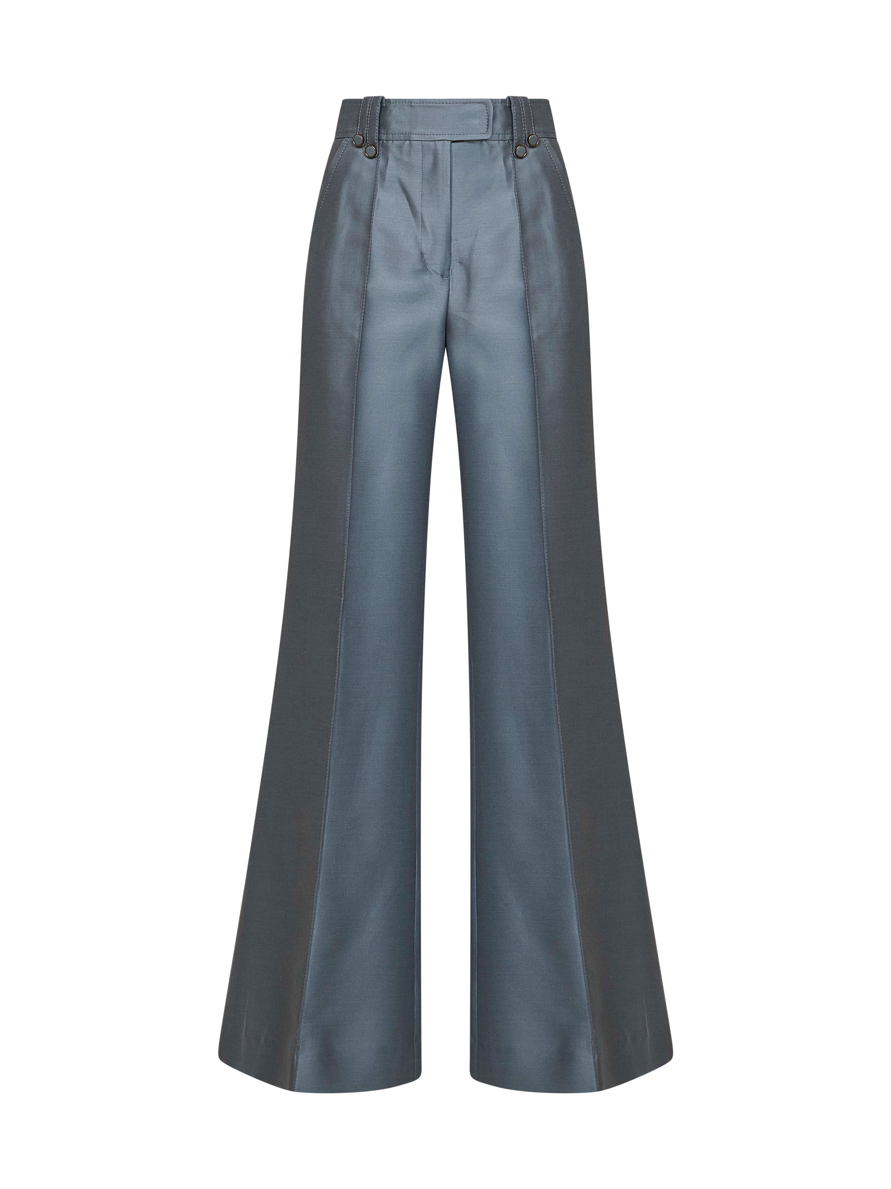 | Airforce blue wool and silk Valiant structured flared trousers | male | 2