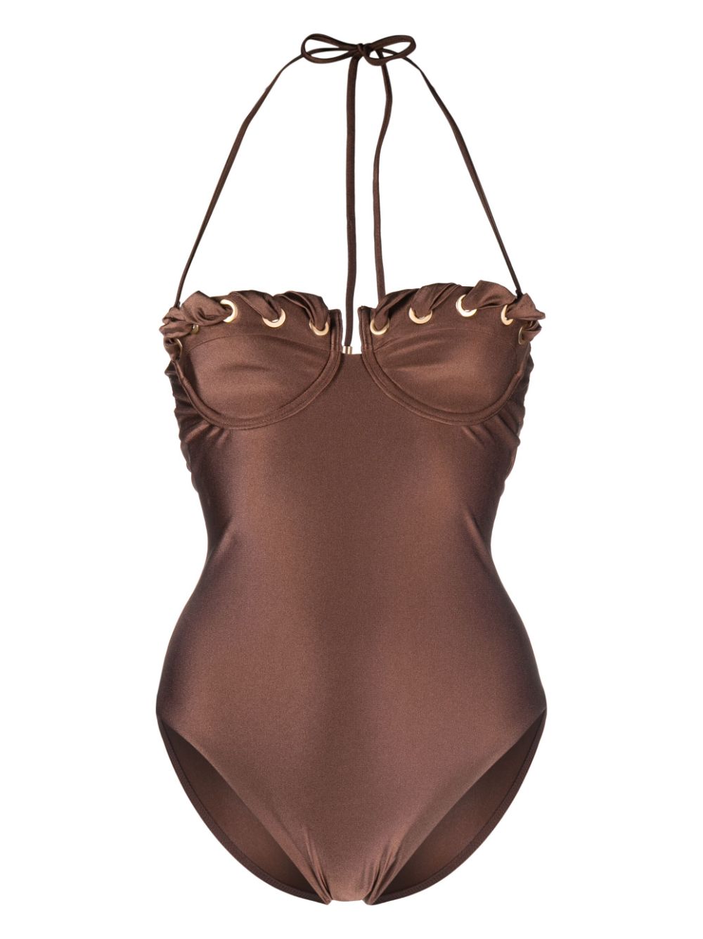Devi eyelet-detail swimsuit - Brown