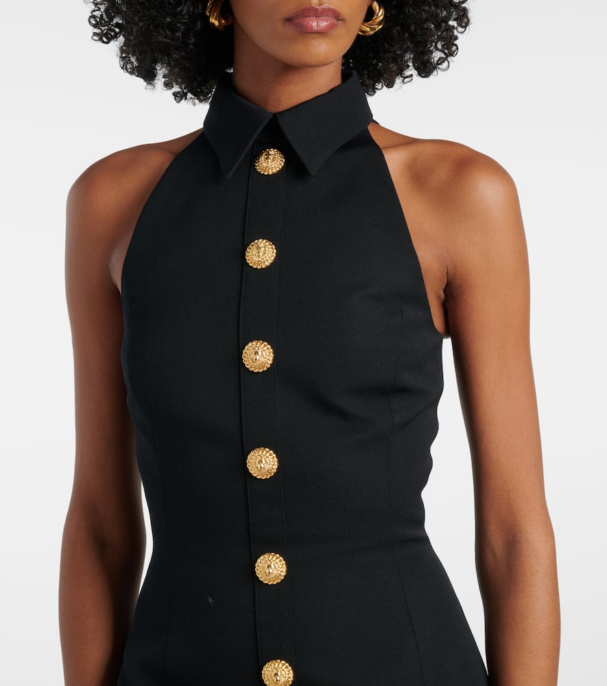 Halterneck wool grain de poudre minidress
