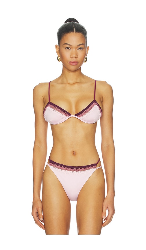 Leslie Amon Garis Trim Bikini Top in Pink,Burgundy. - S also in