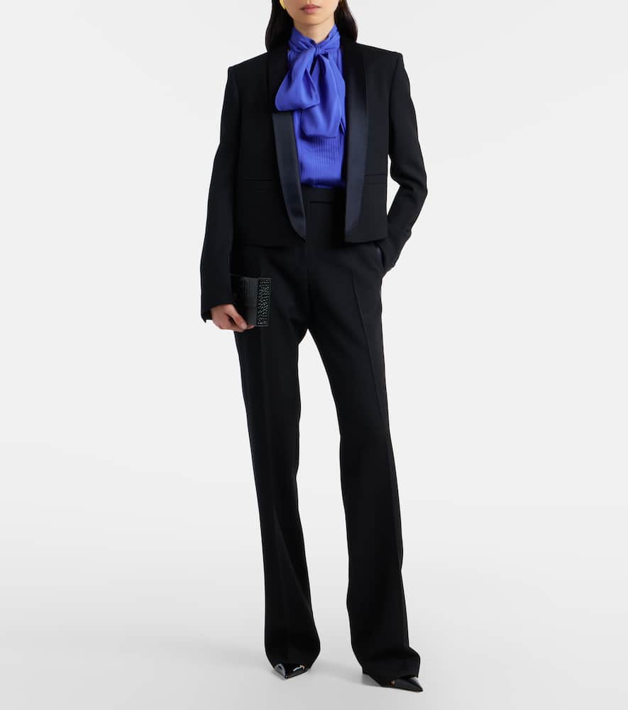 Silk-trimmed wool suit pants