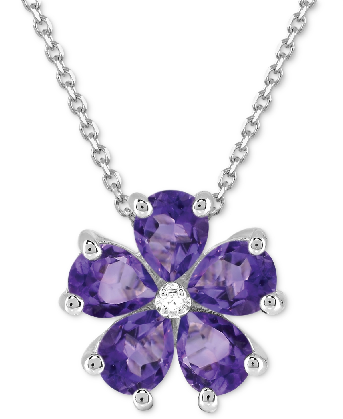 "Amethyst (3-1/4 ct. t.w.) & Diamond Accent Flower 18"" Pendant Necklace in Sterling Silver - Amethyst"