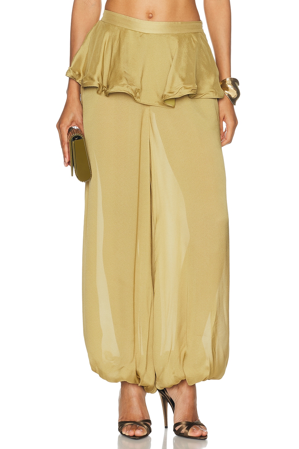 ADRIANA DEGREAS Peplum Pant in Pistachio - Olive. XS also in S