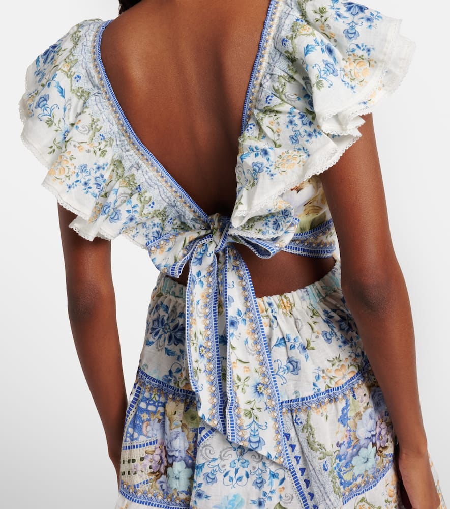 Embellished floral linen minidress
