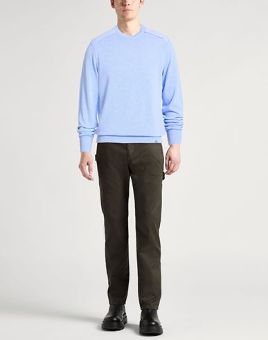 Man Sweater Light blue Size L Cotton, Linen
