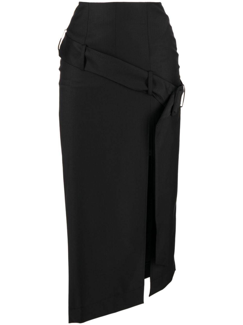 Asymmetric belted midi skirt - Black