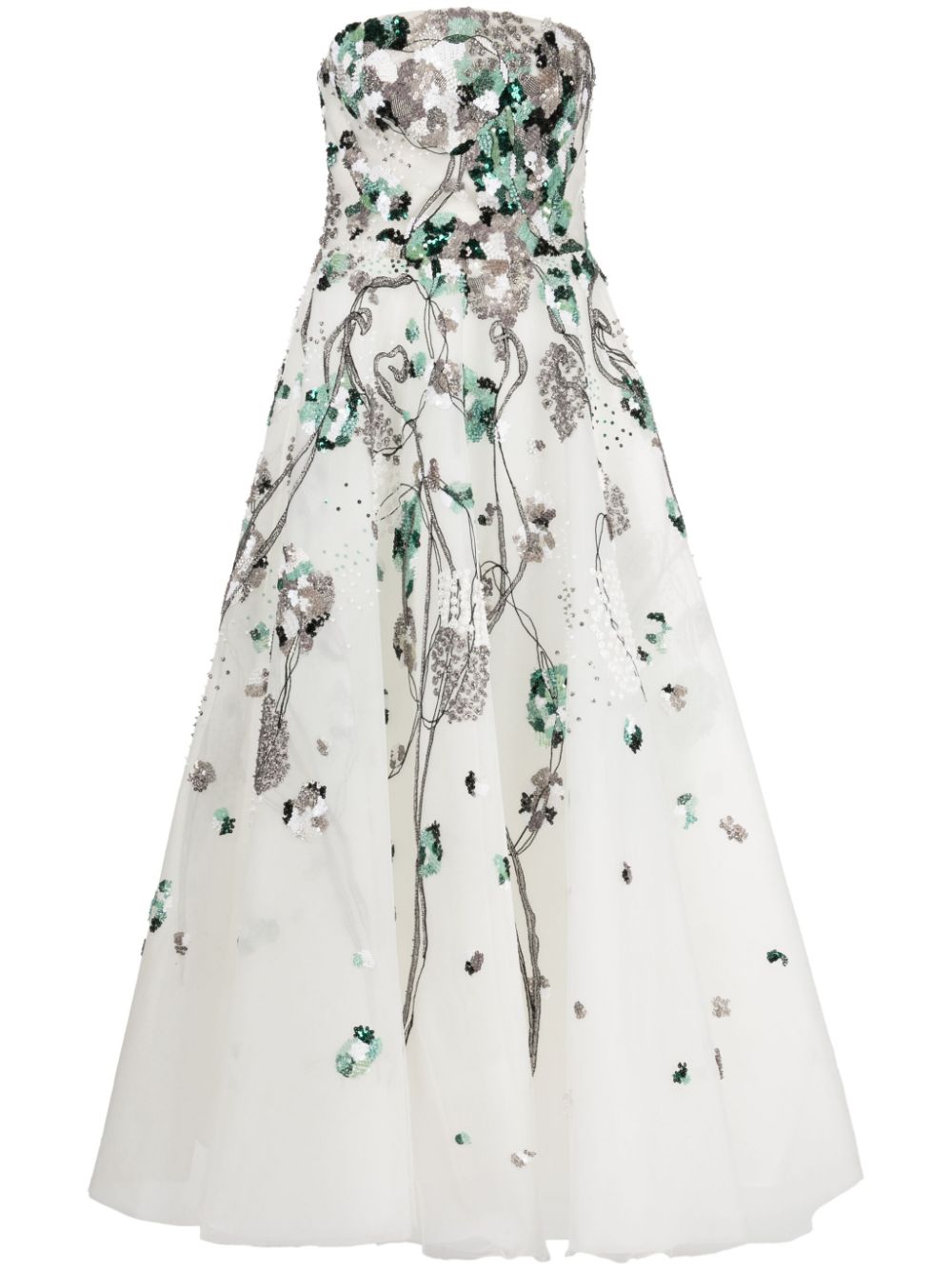 Sequinned strapless tulle dress - White