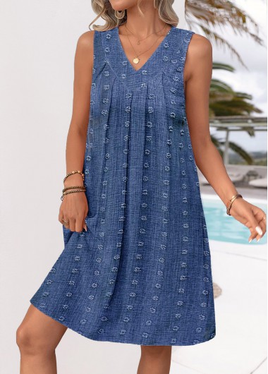 Modlily V Neck Denim Blue A Line Sleeveless Dre