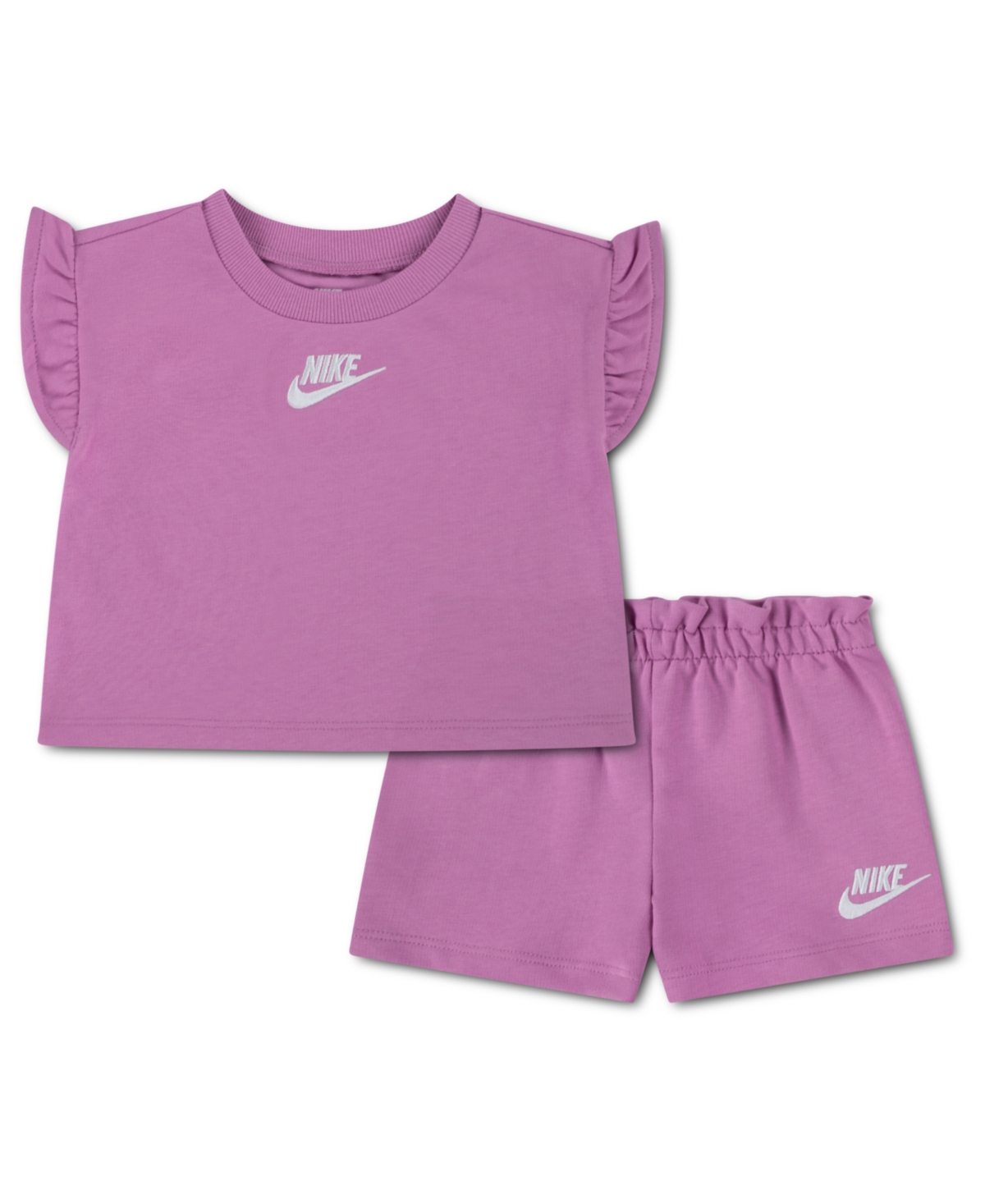 Baby Girls French Terry T-Shirt & Shorts, 2 Piece Set - Light Magenta