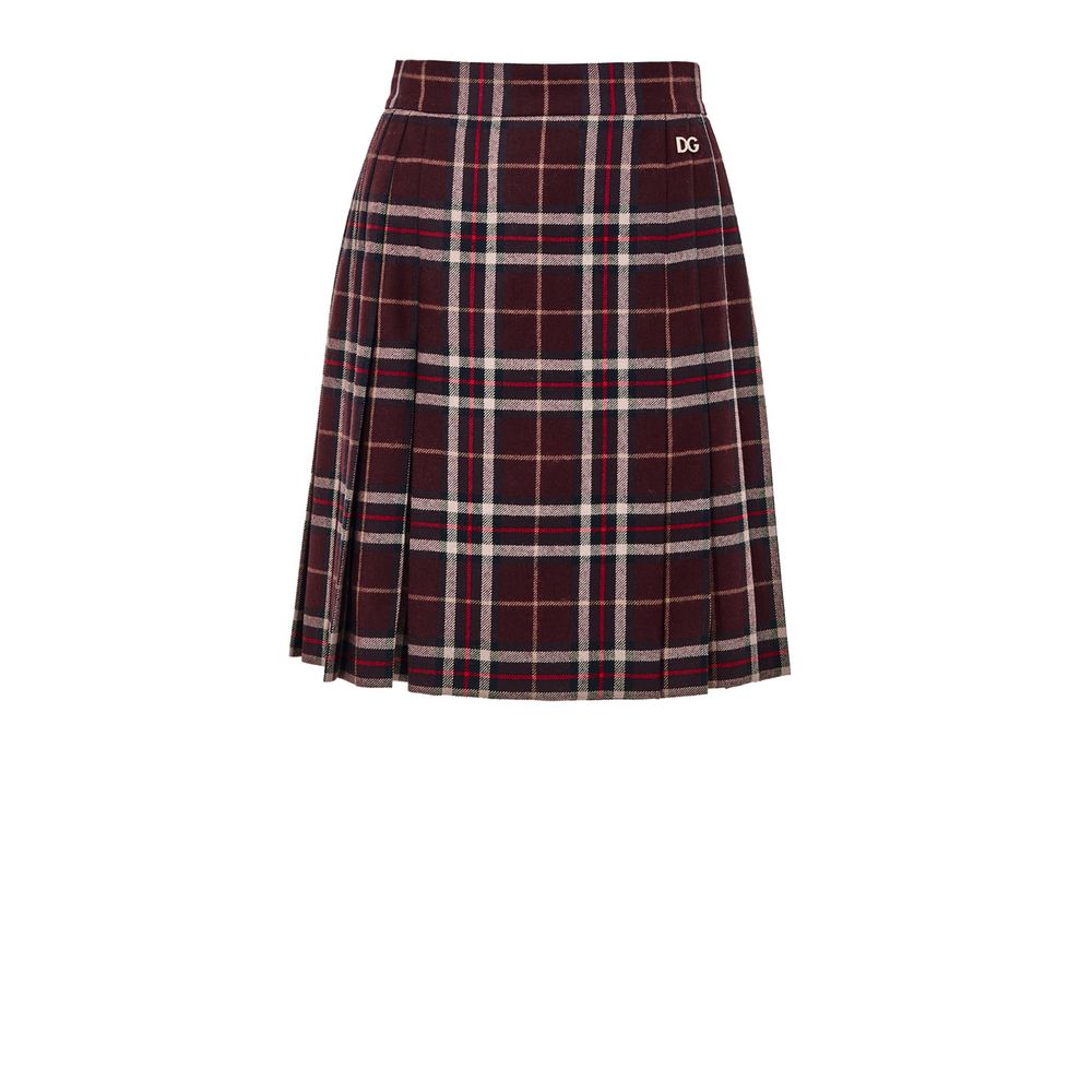 Pleated Tartan Wool Skirt — Burgundy