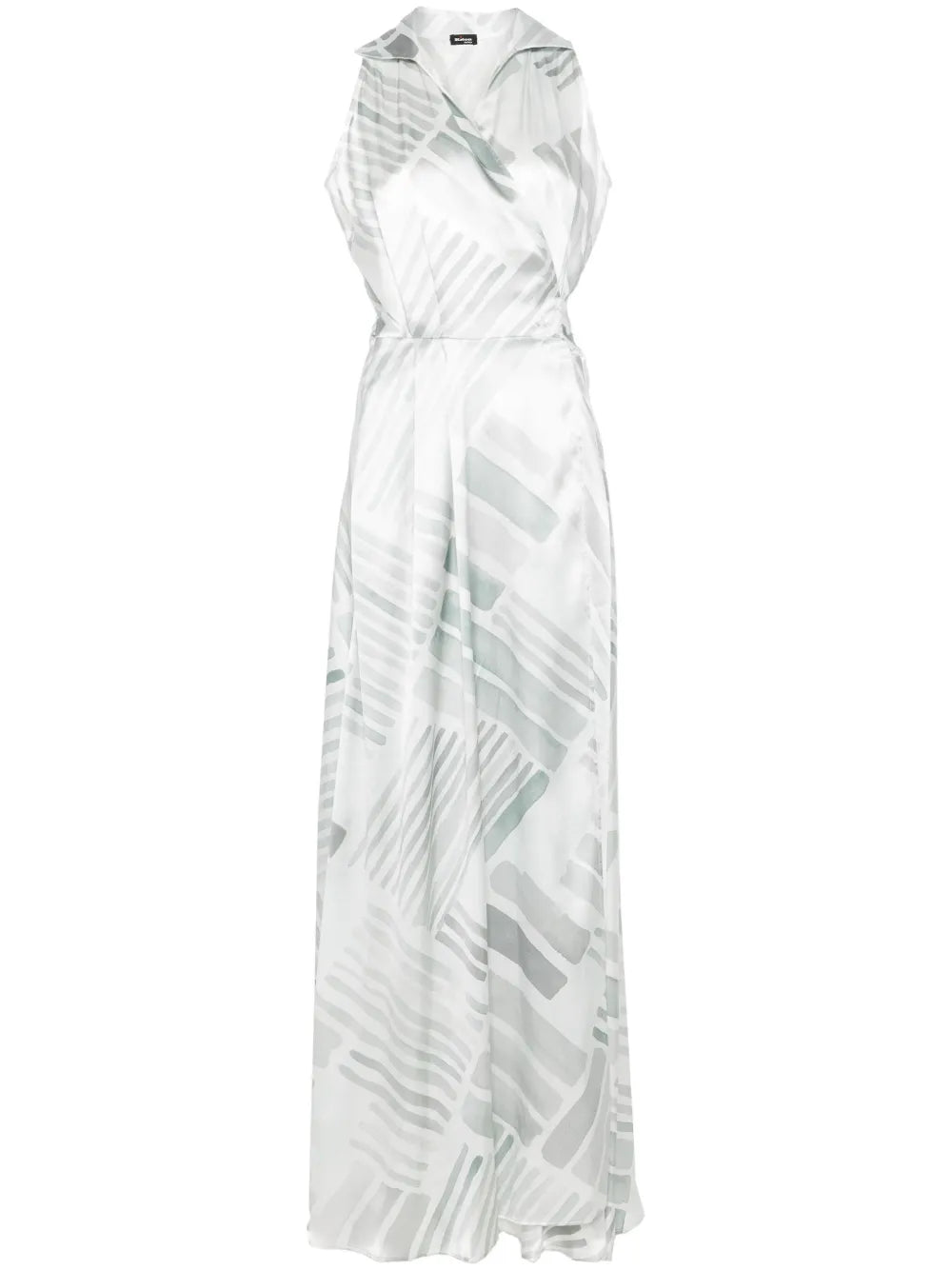 Abstract-Print Silk Maxi Dress — Gray