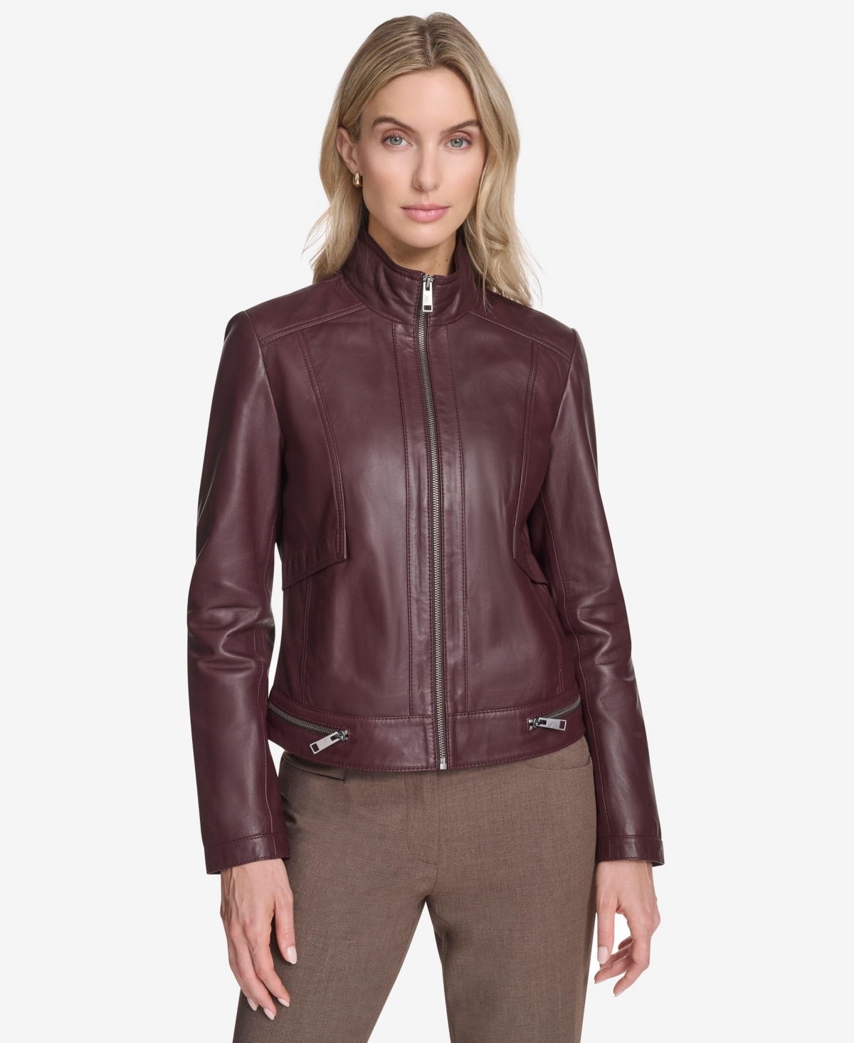 Women's Rowan Leather Racer Jacket - Burgundy